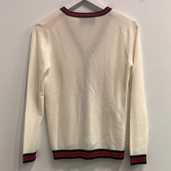 Gucci Ivory Striped Wool-Blend Trimmed Wool Cardigan - Picture 3 of 12